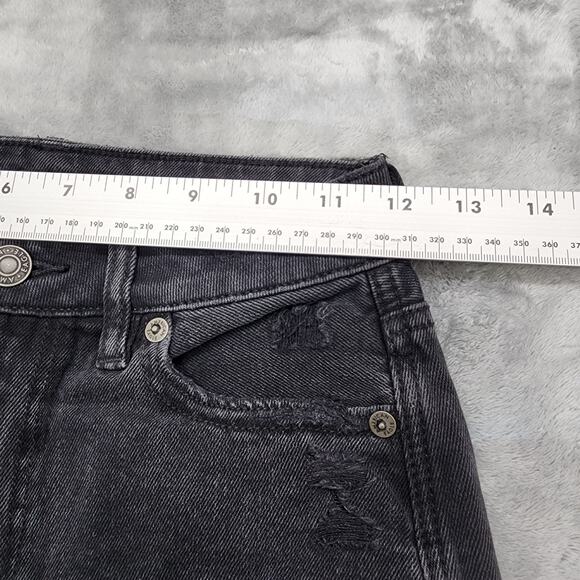 American Eagle Jeans Womens 000 Black High Rise Mom Distressed Tapered Stretch - Picture 10 of 14